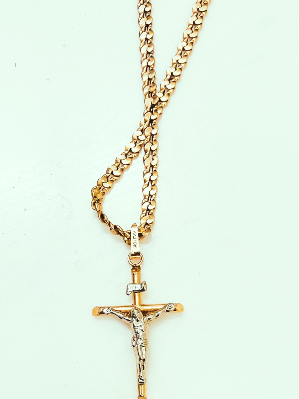 Real Solid 10K Gold Two-Tone Crucifix Jesus Cross Pendant